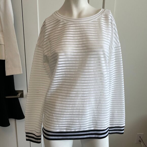 ASKYA LS Boatneck Summer Neutral Breathable Striped Top White B&W Hem Cuffs S - Picture 11 of 11